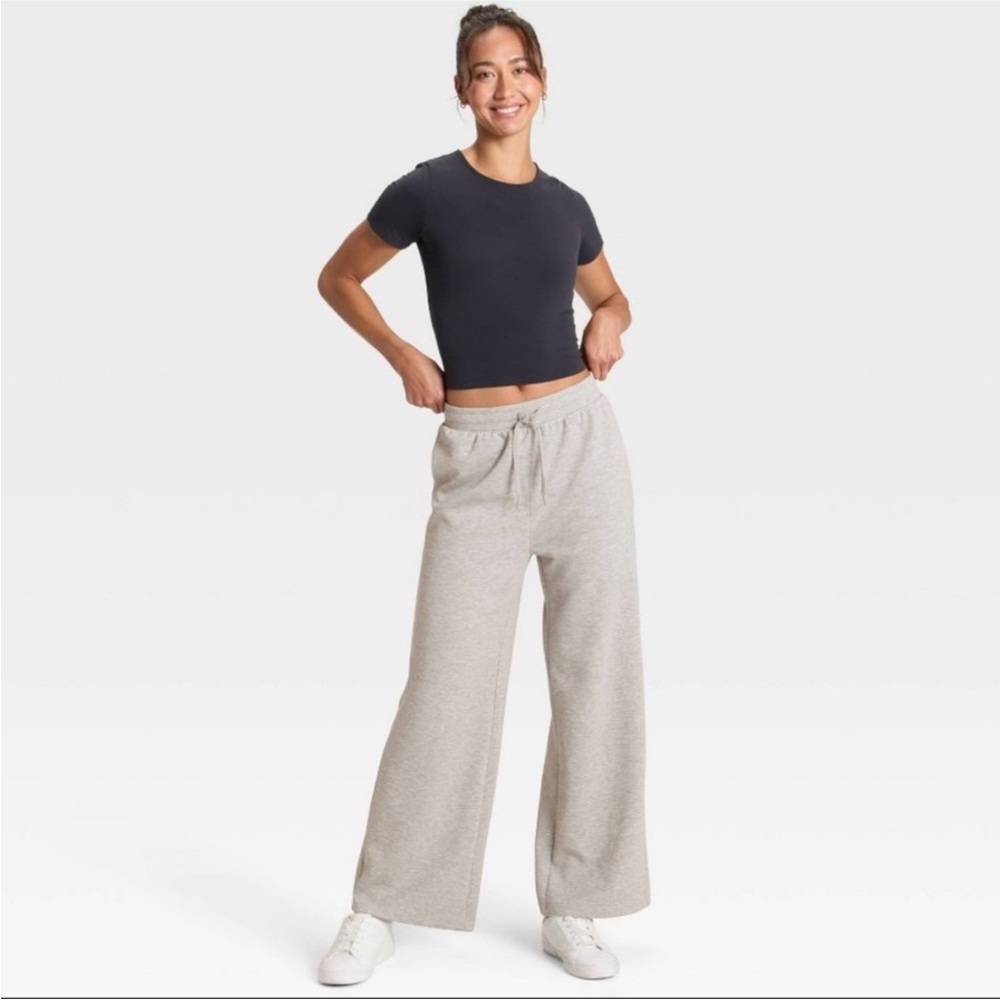 All in Motion Airy Sleek Wide-Leg Drawstring Lounge Pants in Light Heather NWT
